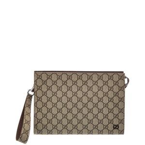 Gucci Gg Supreme Canvas & Leather Pouch, Beige